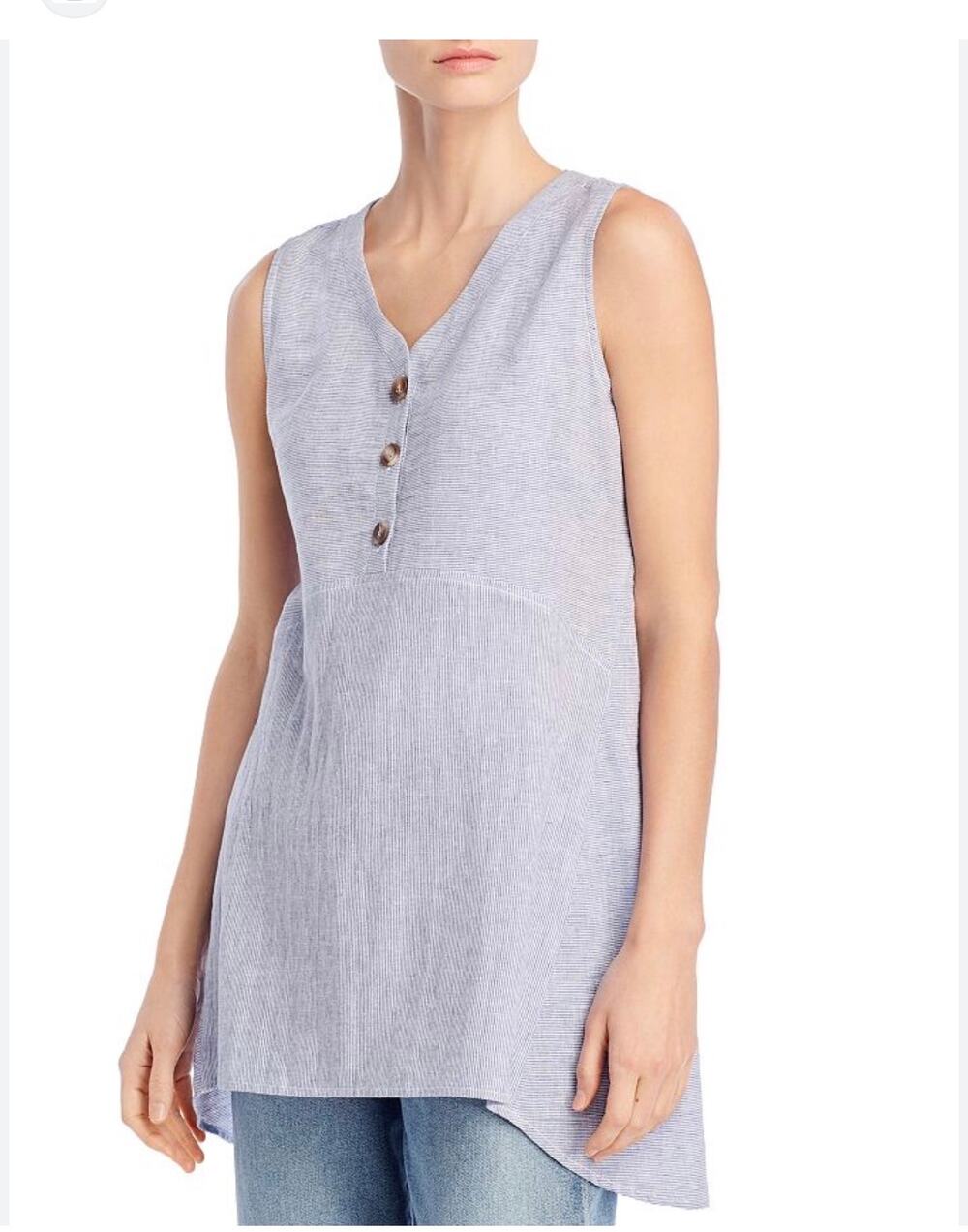 Beach Lunch Lounge M Blue White Stripe Tunic Top Coastal Linen Blend NWT